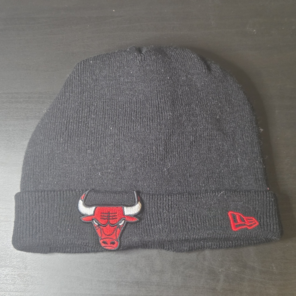Chicago Bulls New Era Black Knit Hat with Red and White Embroidery